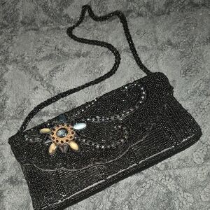 Shakeels Concepts Enjoy Elegant Black Beaded Stone Clutch Evening Purse